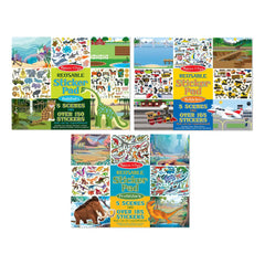 Reusable Sticker Pad 3-Pack: Vehicles, Habitats, Prehistoric